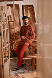 The Bay Men Kurta - Terracotta Checked