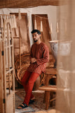 The Bay Men Kurta - Terracotta Checked