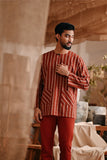 The Bay Men Kurta - Terracotta Checked