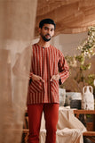 The Bay Men Kurta - Terracotta Checked