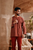 The Bay Men Kurta - Terracotta Checked