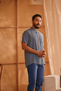 The Nest Men Batik Shirt - Blue Checked