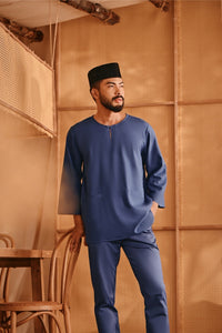 The Nest Men 3/4 Sleeve Kurta - Steel Blue