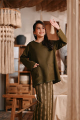 The Bay Broderie Kurung Blouse - Olive