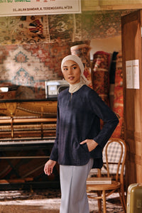 The Akar Kita Women Kedah Blouse Top - Nature Navy