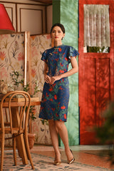 The Nian Nian Women Layered Sleeve Cheongsam Dress - Twilight