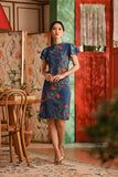 The Nian Nian Women Layered Sleeve Cheongsam Dress - Twilight