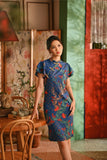 The Nian Nian Women Layered Sleeve Cheongsam Dress - Twilight