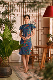 The Nian Nian Women Layered Sleeve Cheongsam Dress - Twilight