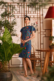 The Nian Nian Women Layered Sleeve Cheongsam Dress - Twilight