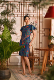 The Nian Nian Women Layered Sleeve Cheongsam Dress - Twilight