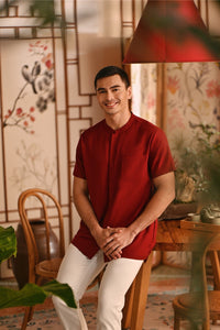 The Nian Nian Men Mandarin Shirt - Maroon