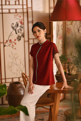 The Nian Nian Women Beaded Cheongsam Top - Maroon