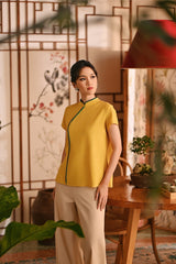 The Nian Nian Women Beaded Cheongsam Top - Dijon Mustard