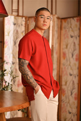 The Nian Nian Men Mandarin Shirt - Crimson Red