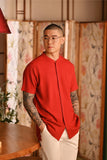 The Nian Nian Men Mandarin Shirt - Crimson Red