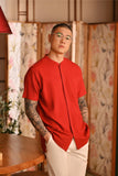 The Nian Nian Men Mandarin Shirt - Crimson Red