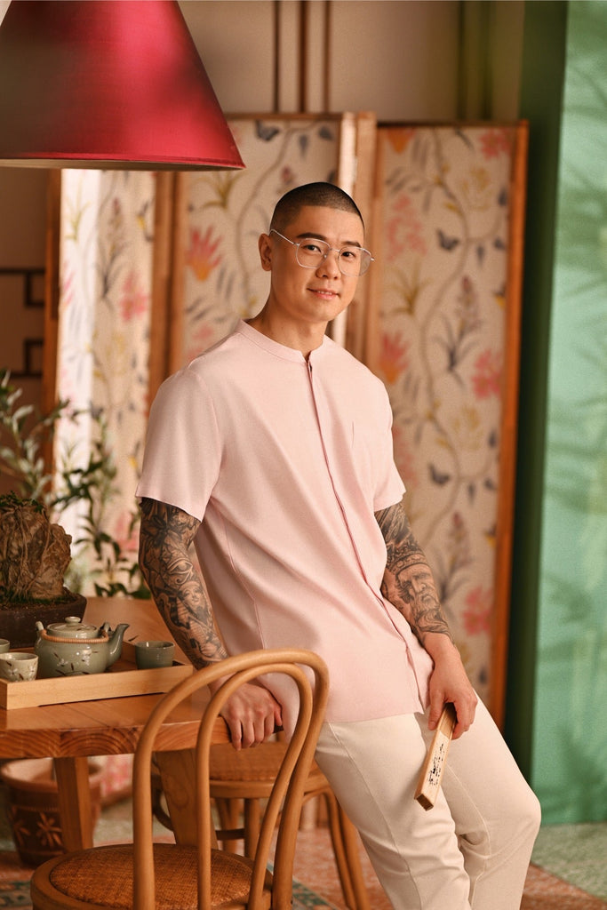 The Nian Nian Men Mandarin Shirt Baby Pink – - Main Image