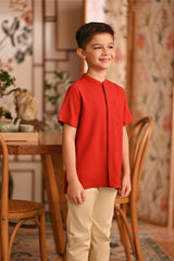 The Nian Nian Mandarin Shirt - Crimson Red