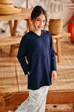 The Harbour Broderie Kurung Top - Navy Blue