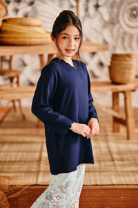 The Harbour Broderie Kurung Top - Navy Blue