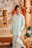 The Harbour Broderie Kurung Top - Tiffany Blue