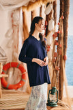 The Harbour Women Broderie Kurung Top - Navy Blue