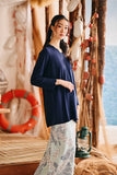 The Harbour Women Broderie Kurung Top - Navy Blue