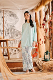 The Harbour Women Broderie Kurung Top - Tiffany Blue