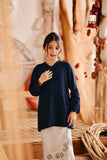 The Harbour Broderie Kurung Top - Navy Blue