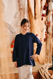 The Harbour Broderie Kurung Top - Navy Blue