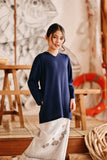 The Harbour Broderie Kurung Top - Navy Blue