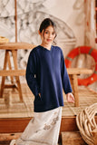 The Harbour Broderie Kurung Top - Navy Blue