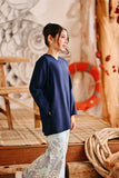 The Harbour Broderie Kurung Top - Navy Blue