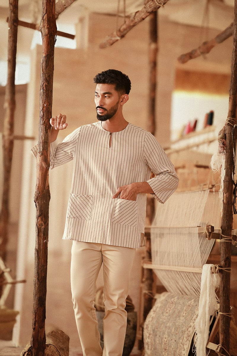 The Asal Kita Men 3/4 Sleeve Kurta - Earthwoven