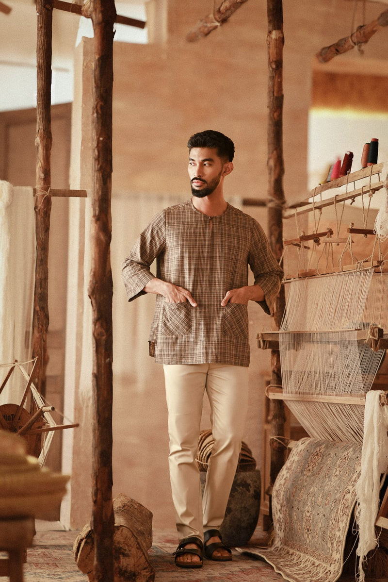 The Asal Kita Men 3/4 Sleeve Kurta - Linea Brown