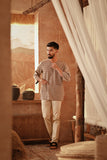 The Asal Kita Men 3/4 Sleeve Kurta - Wood Finebox
