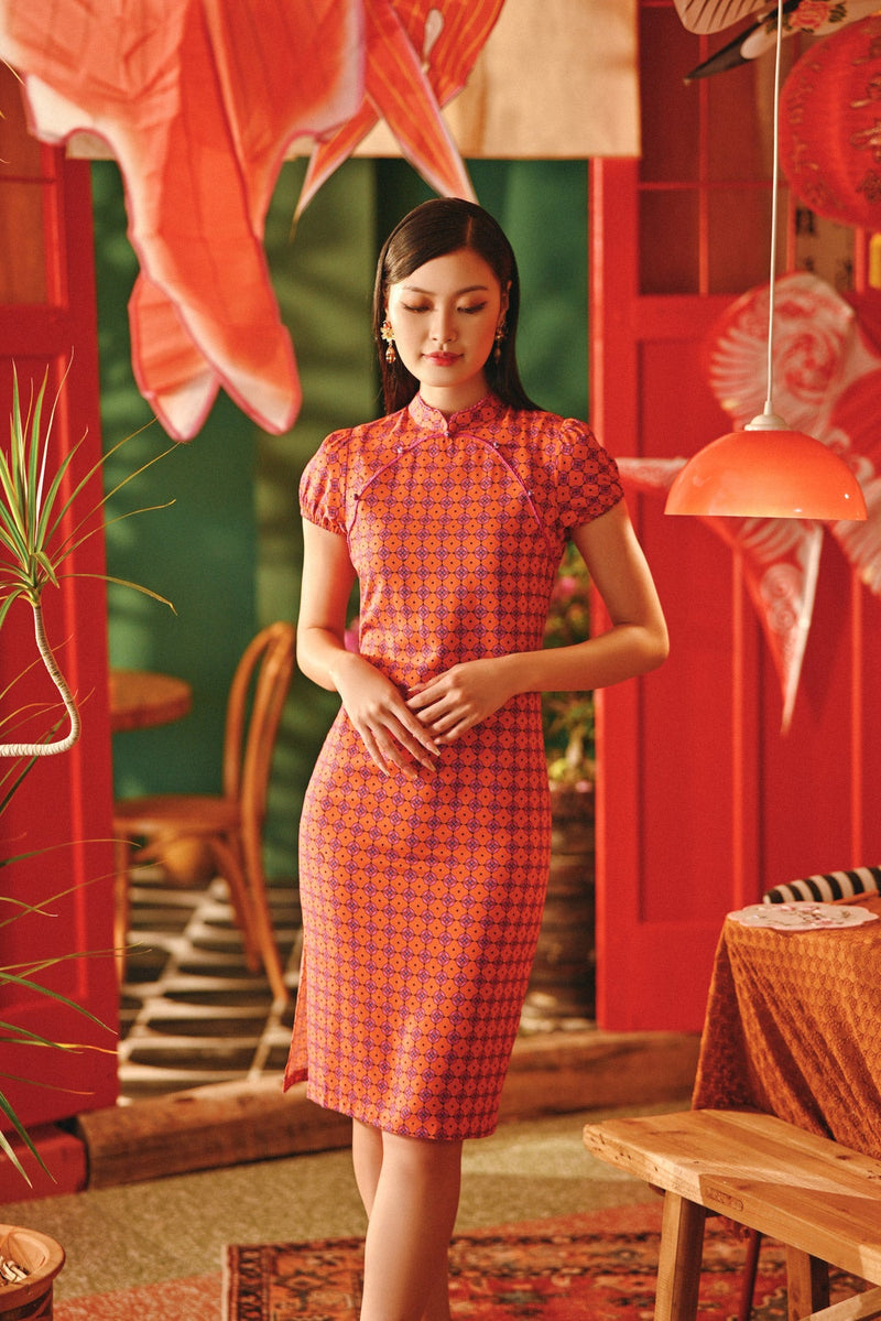 The Fei Yang Women Puff Sleeve Cheongsam Dress - Tangy