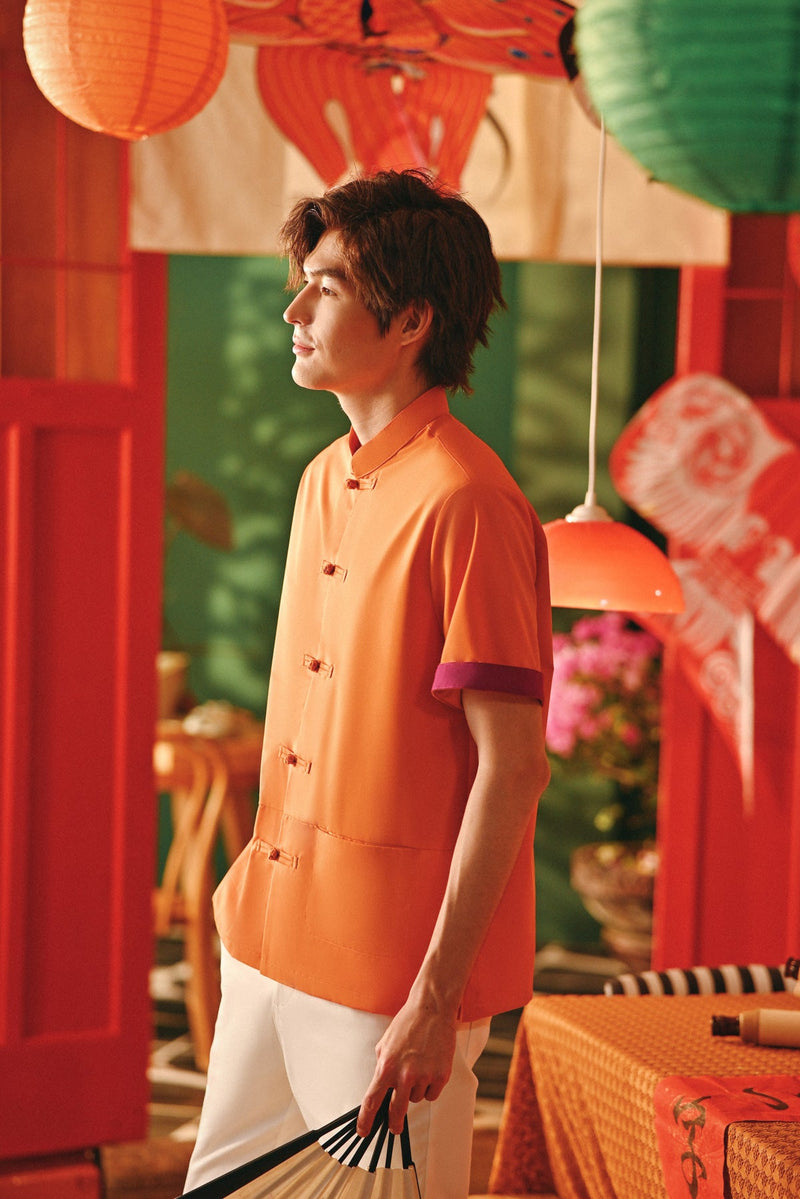 The Fei Yang Men Sleek Sleeve Oriental Shirt - Orange