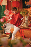 The Fei Yang Men Sleek Sleeve Oriental Shirt - Rumba Red