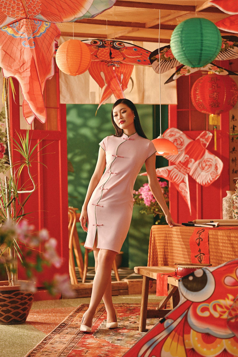 The Fei Yang Women Flowy Cheongsam Dress - Glam Coral Blush