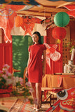 The Fei Yang Women Puff Sleeve Cheongsam Dress - Glam Red