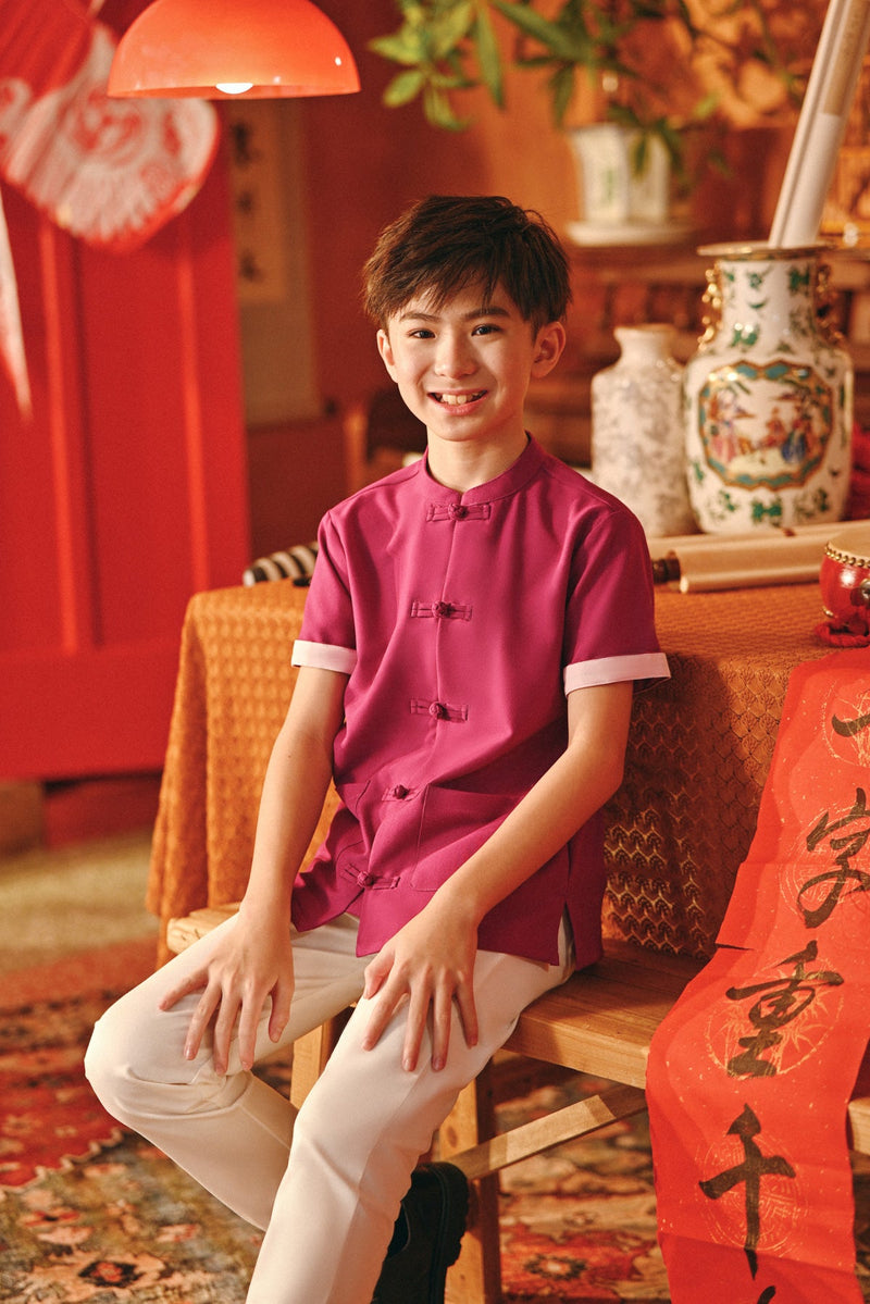 The Fei Yang Sleek Sleeve Oriental Shirt - Deep Fuchsia