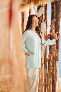 The Harbour Women Broderie Kurung Top - Tiffany Blue