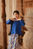 The Asal Kita Kedah Broderie Blouse - Classic Blue