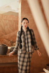 The Asal Kita Women Lace Kebaya Top - Blue Tartan