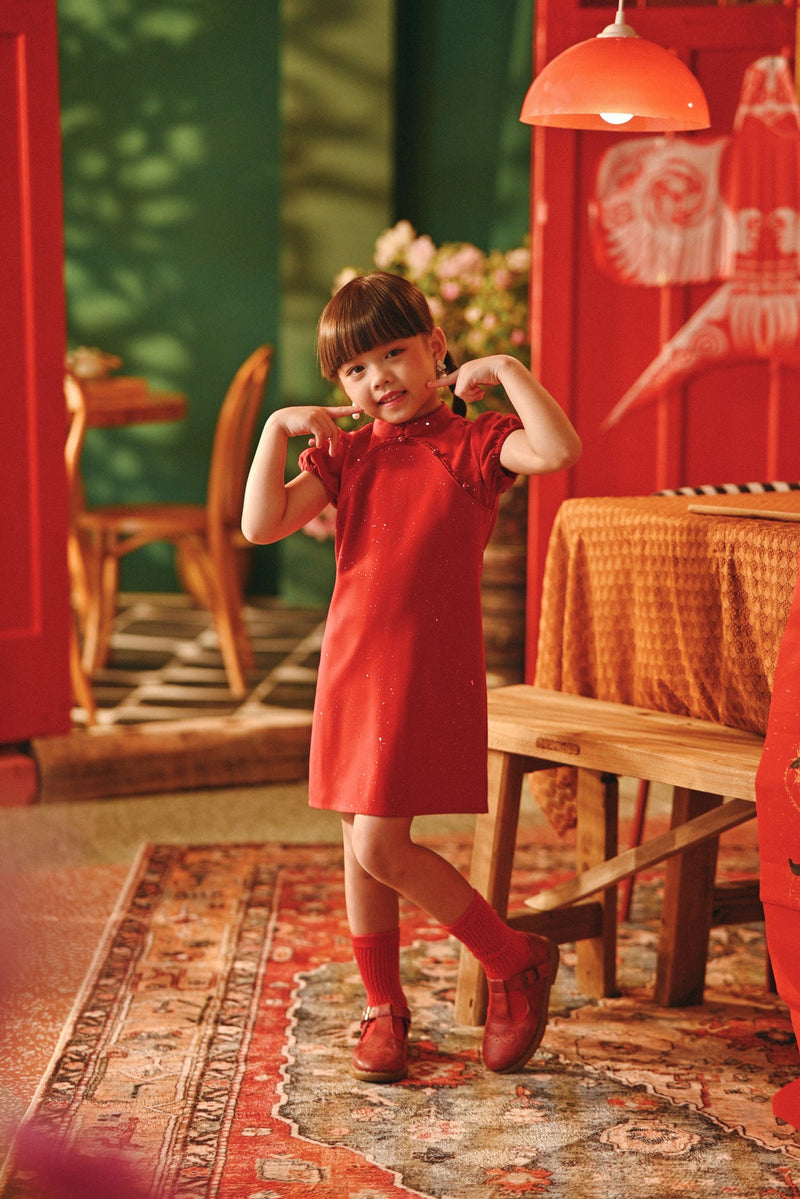 The Fei Yang Puff Sleeve Cheongsam Dress - Glam Red