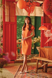 The Fei Yang Women Puff Sleeve Cheongsam Dress - Glam Orange