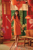 The Fei Yang Women Puff Sleeve Cheongsam Dress - Glam Orange