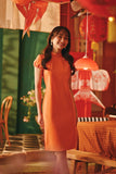 The Fei Yang Women Puff Sleeve Cheongsam Dress - Glam Orange
